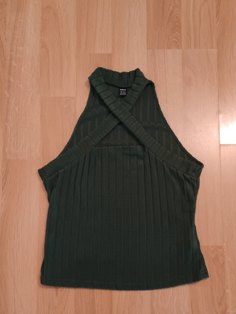 SHEIN Olive Green Ribbed Cross Front Knit Top